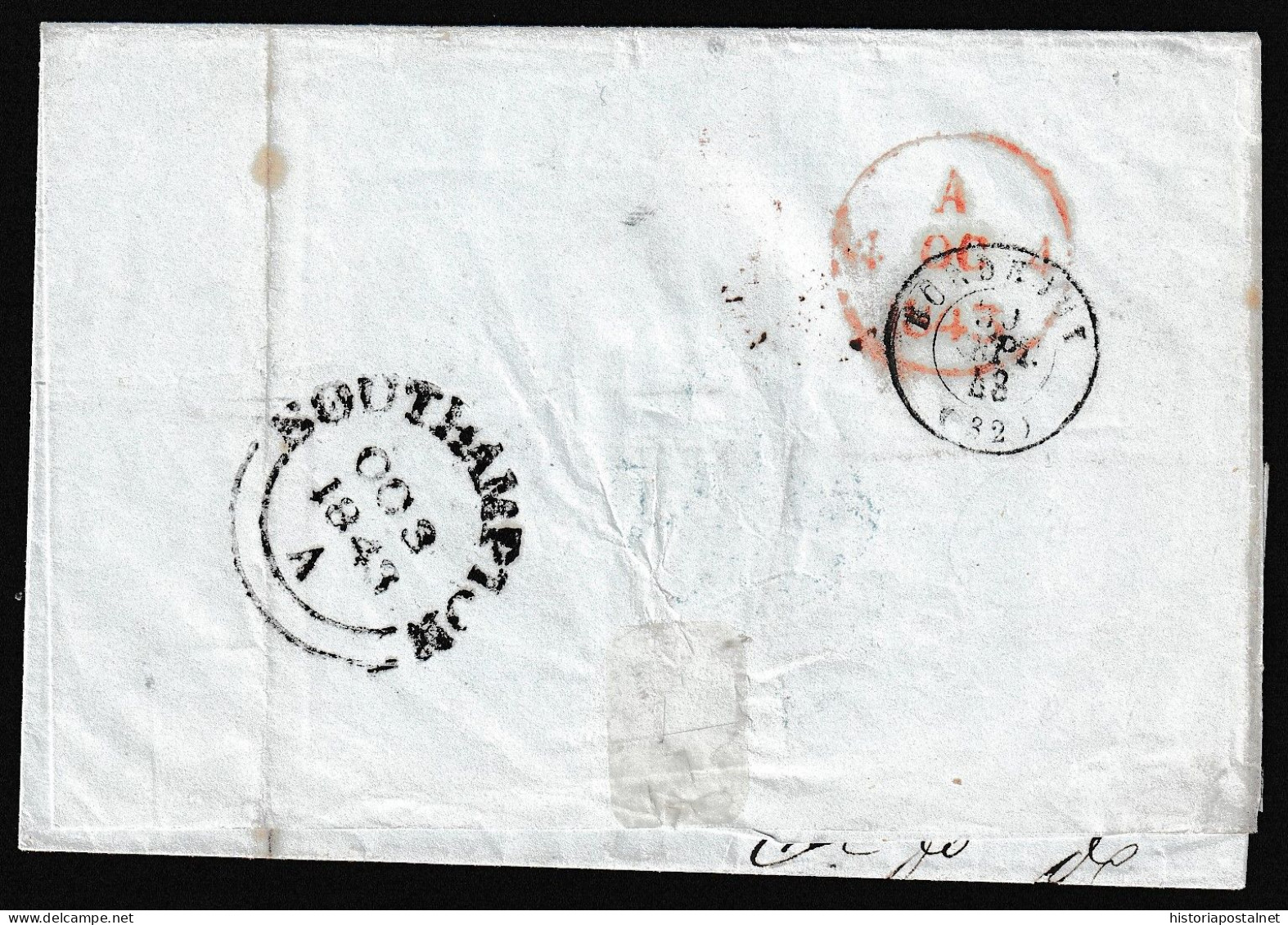 1843. Madrid A Londres. Vía Southampton. Preciosa Envuelta Remitida Por El Gobernador Del Banco De San Fernando. - ...-1850 Prephilately