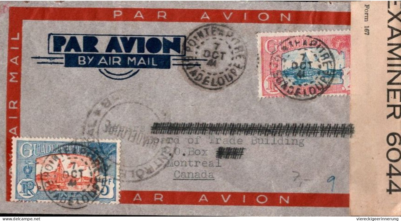 ! 1944 Airmail Cover From Guadeloupe To Montreal, Canada With Censor Mark, Censue, Zensur, Luftpost, Par Avion - Brieven En Documenten