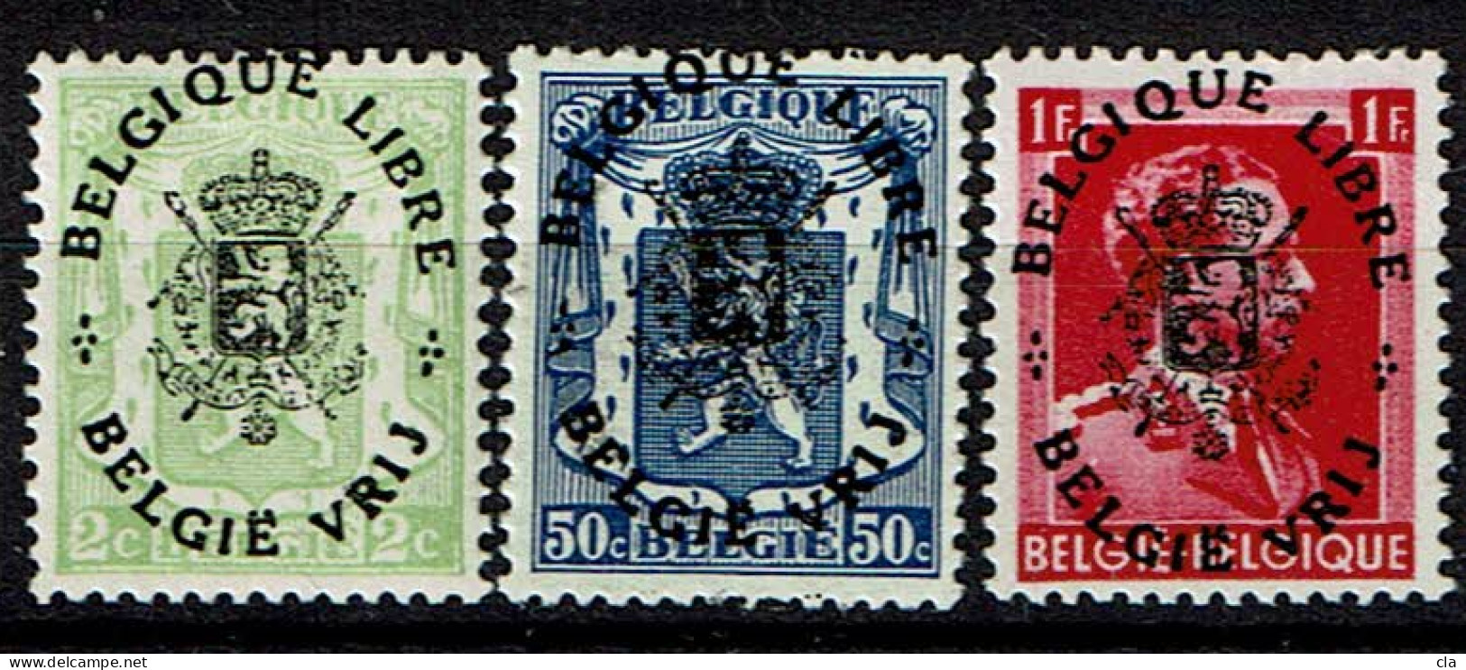 418A 426a 428  **  Surchargés  Belgique Libre  Belgïe Vrij  Curieux! - 1935-1949 Piccolo Sigillo Dello Stato