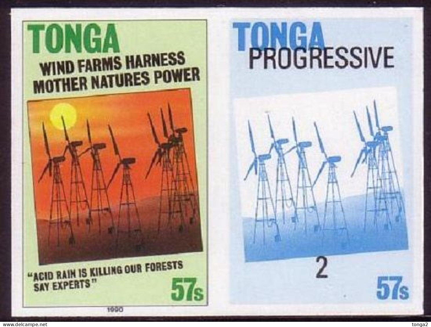Tonga 1990 -  Imperf Plate Proof Pair - Wind Power - Read Description - Autres & Non Classés