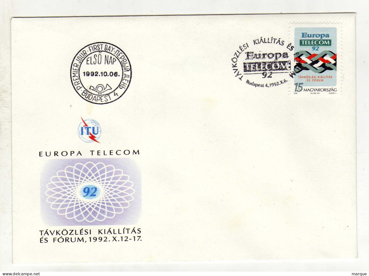 Enveloppe 1er Jour HONGRIE MAGYARORSZAG Oblitération BUDAPEST 4 06/10/1992 - FDC