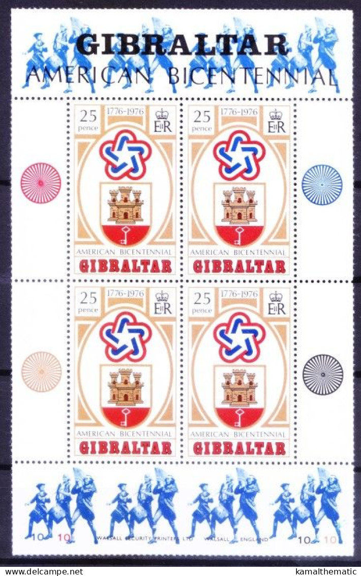 Bicentenary Of American Revolution, Coats Of Arms, Gibraltar 1976 MNH Block - Us Independence