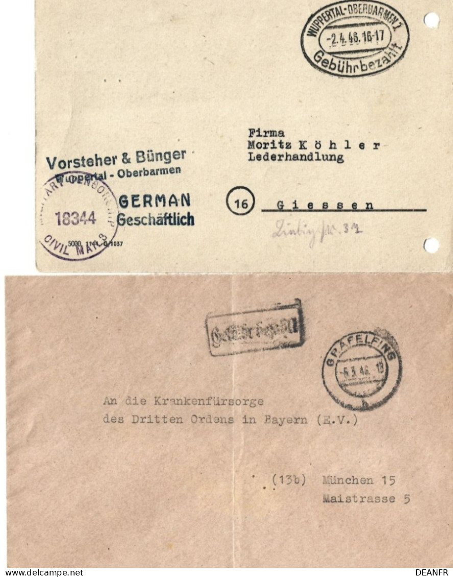 D - Allemagne : Lettres Et Entiers Postaux : Frais Payés 1945-1948 : émissions D'urgences. - Emergency Issues American Zone