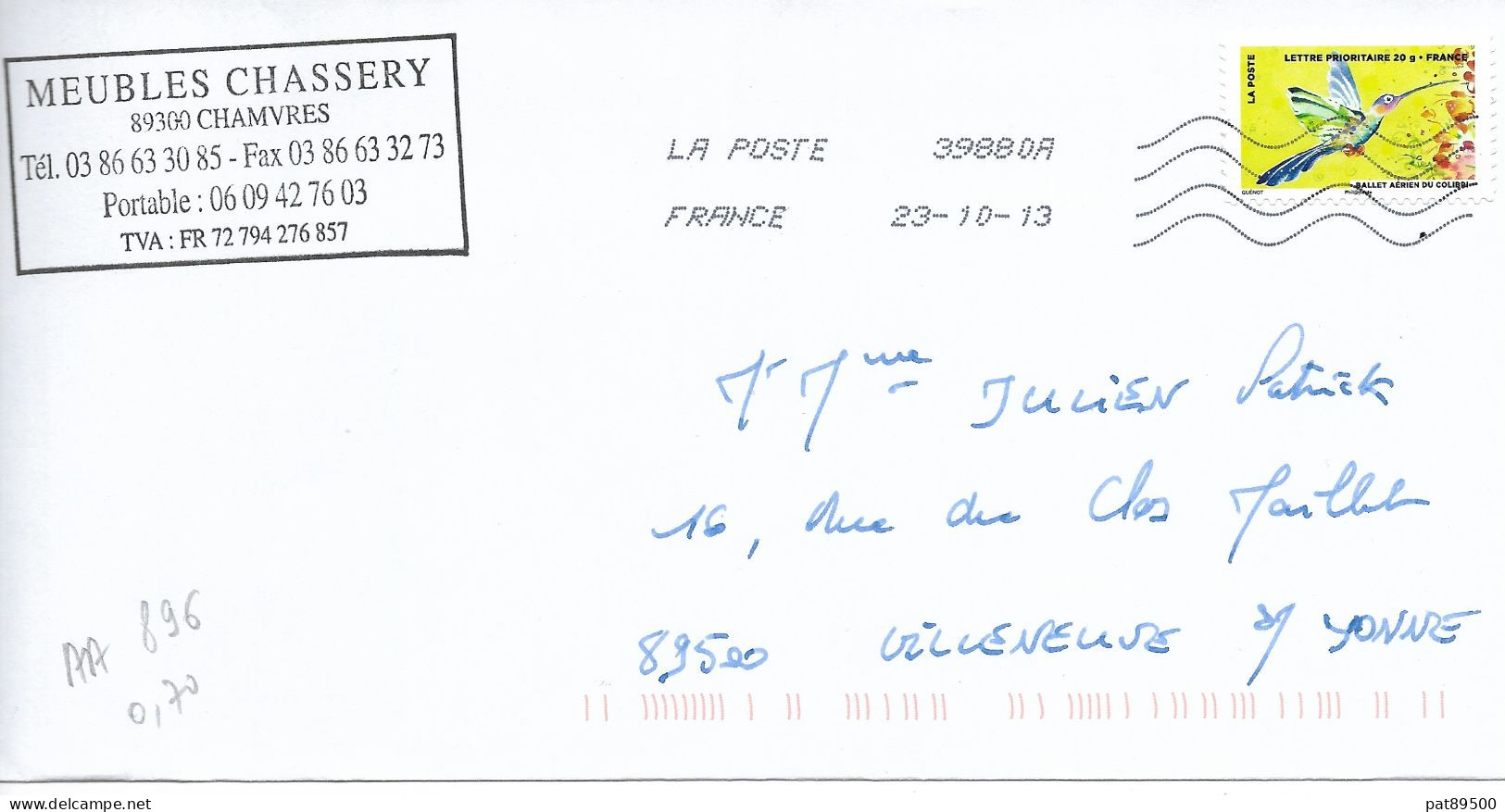 France 2013 - AA 896 - OBLITERE S/enveloppe 2013 / Fête De L'AIR : BALLET AERIEN Du COLIBRI - Storia Postale