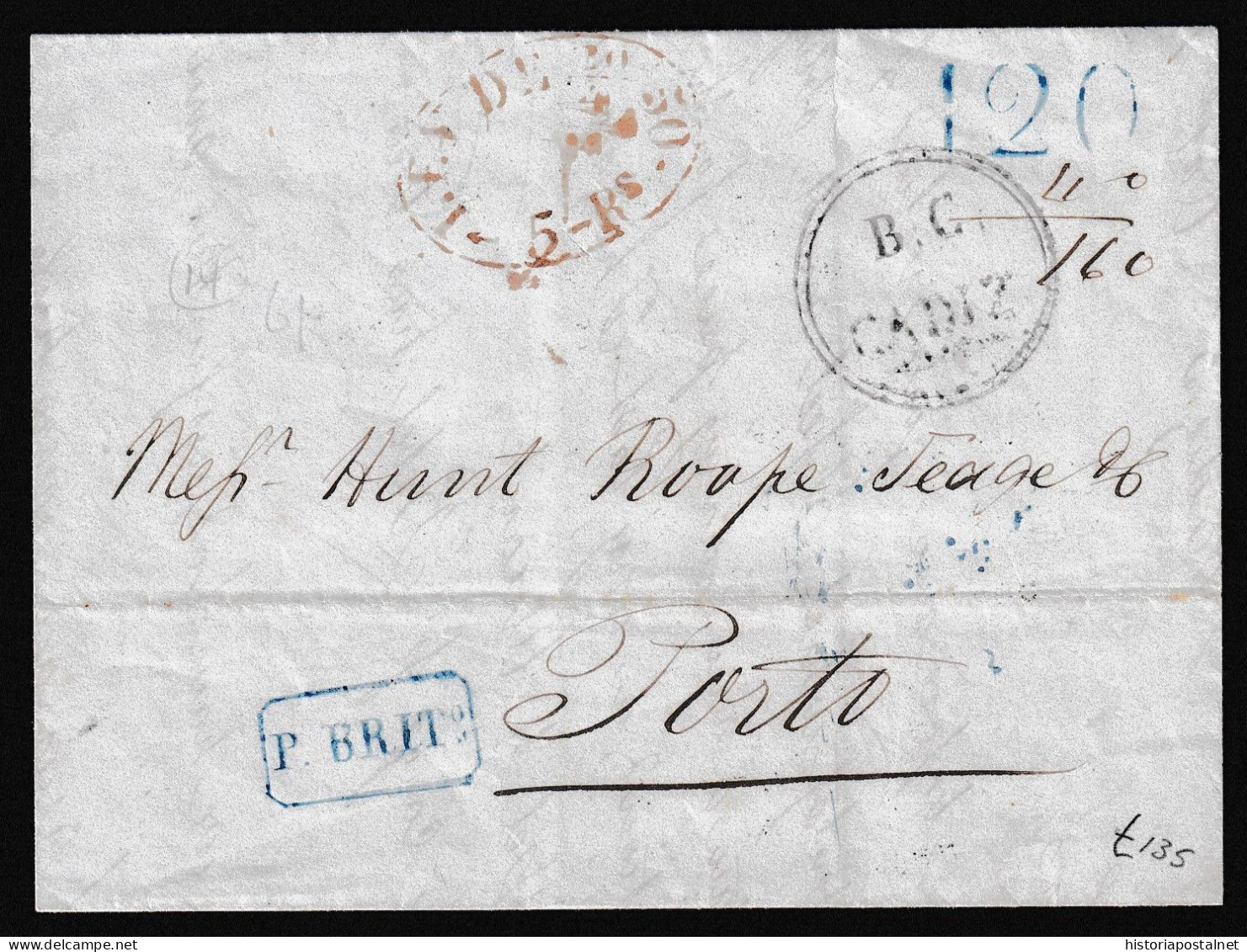 1837. Cádiz A Oporto (Portugal). Marca Del Bristish Consulado. Precioso Y Raro Ejemplar. - ...-1850 Prephilately