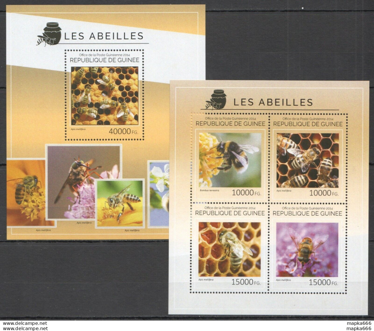 St717 2014 Guinea Fauna Insects Honey Bees Abeilles Kb+Bl Mnh Stamps - Api