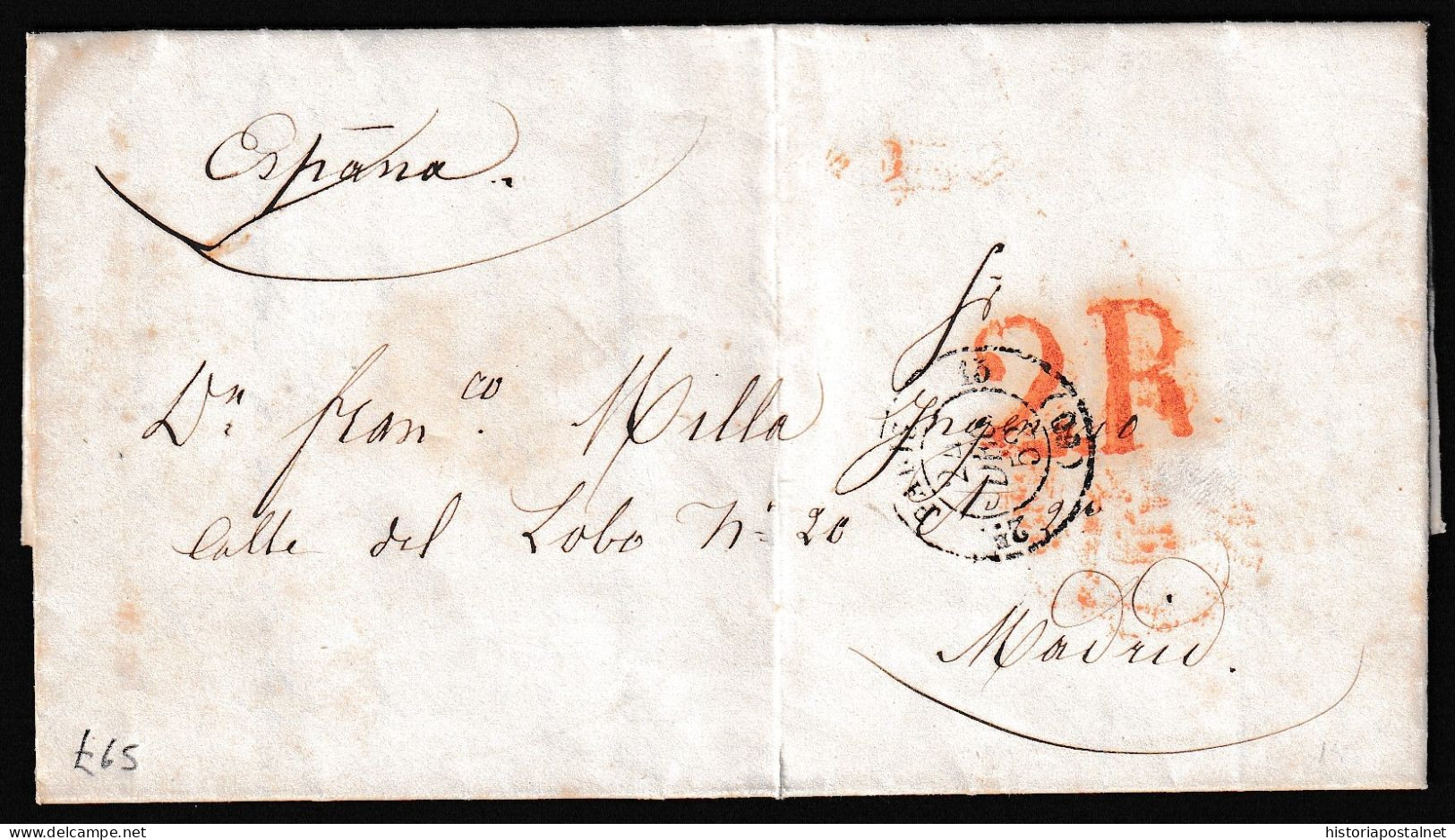 1852 Y 1854. Dos Cartas Con Origen En París Porteadas Con 2 Reales En Rojo Y Azul De Madrid Y Barcelona. Bonitas. - ...-1850 Prefilatelia