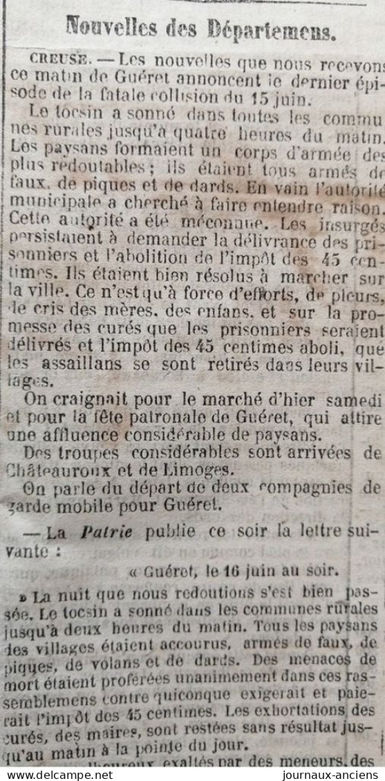 1848 LES RÉVOLTÉS D'AJAIN ( 23380 ) CREUSE  GUÉRET - THÉOPHILE GAUTIER - LA CONSTITUTION EST FAITE - Journal " LA PRESSE - Ohne Zuordnung