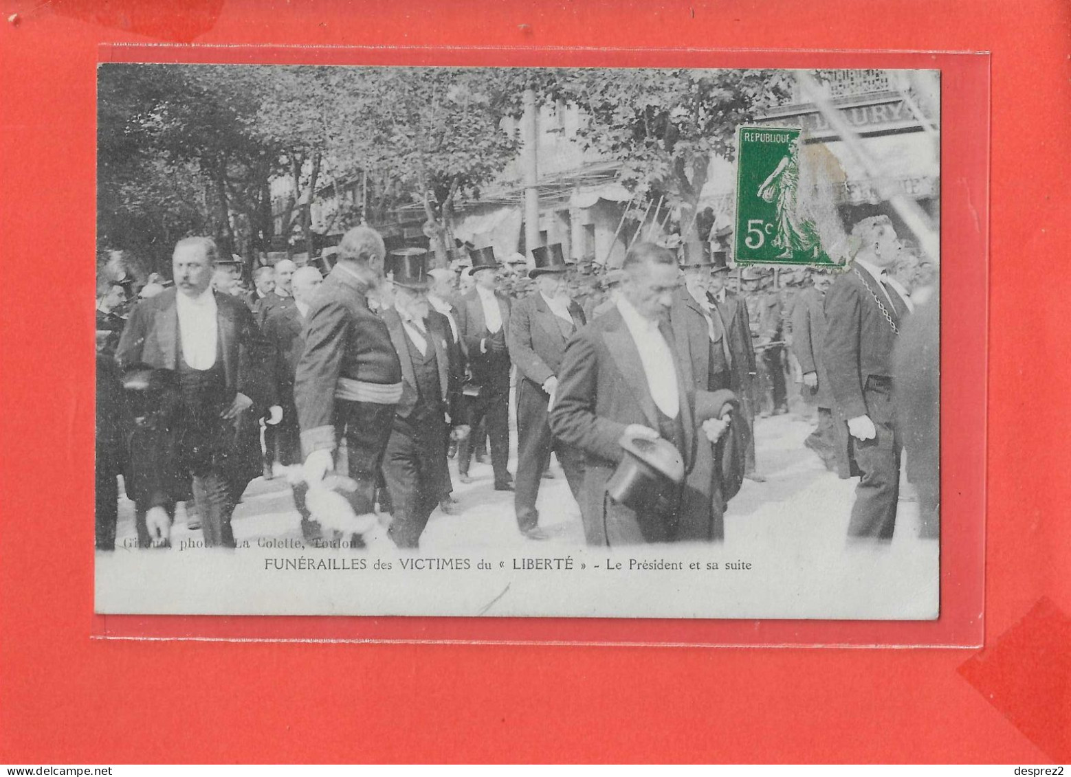 FUNERAILLES Des Victimes Du Liberté Cpa Animée Le Président Et Sa Suite  Photo Giraud - Funérailles