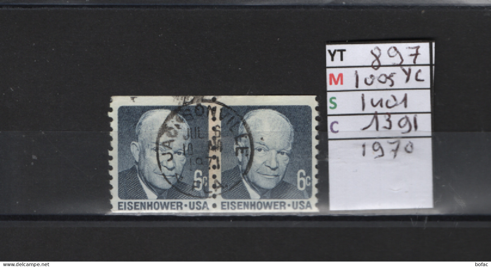 PRIX FIXE Obl 897A YT 1005 YC MIC 1401 SCO 1391 GIB Eisenhower 1970  Dentelée Verticalement  1970 Etats Unis 58A/13 - Gebruikt