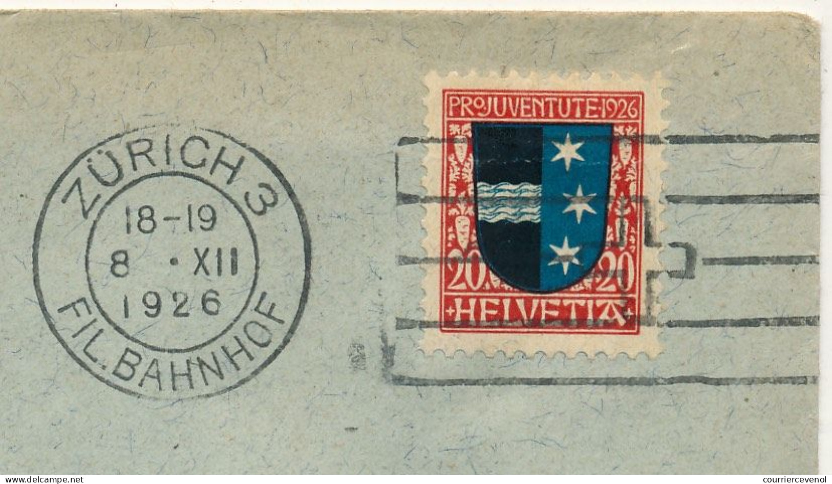 SUISSE - Enveloppe Affr. 20c + 20c Projuventute 1926 - Zürich 3 Bahnhof - Storia Postale
