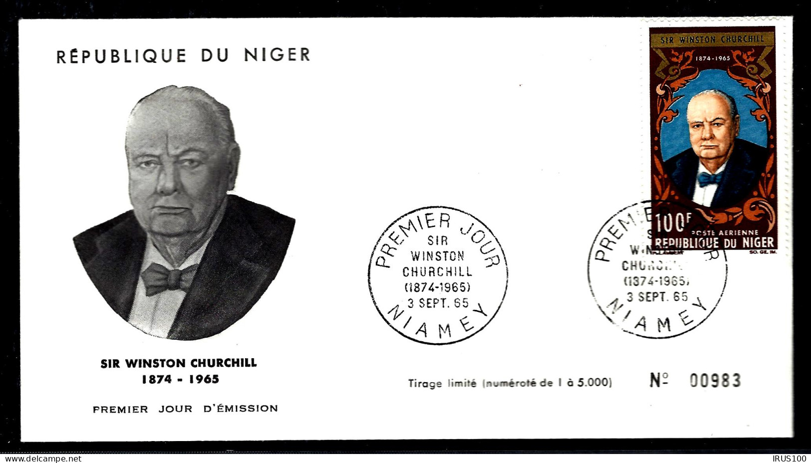 WINSTON CHURCHILL - NIAMEY - 100F POSTE AÉRIENNE - - Sir Winston Churchill