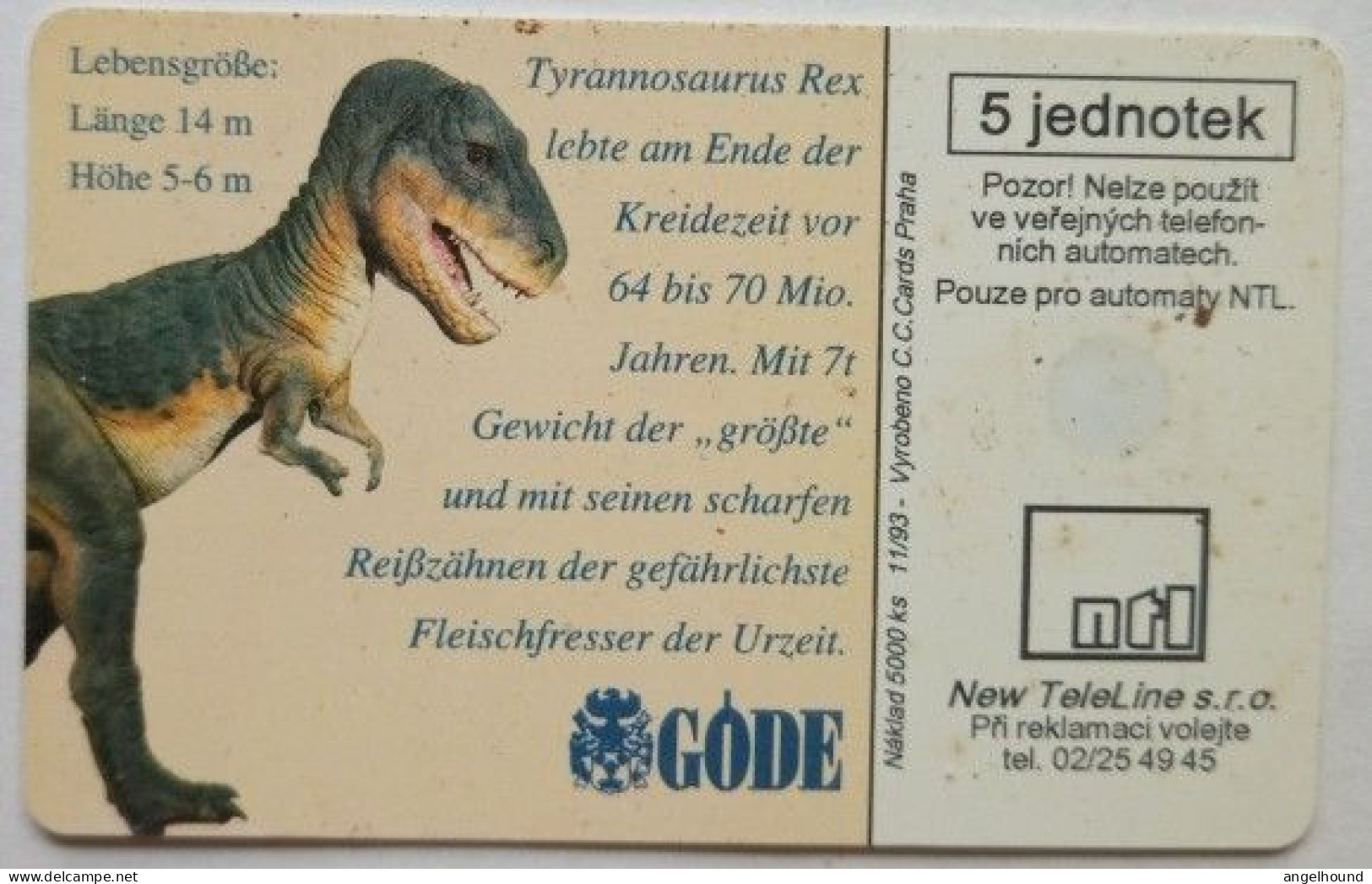 Czech Republic  New Teleline  5 Jednotek - Tyrannosaurus Rex - República Checa