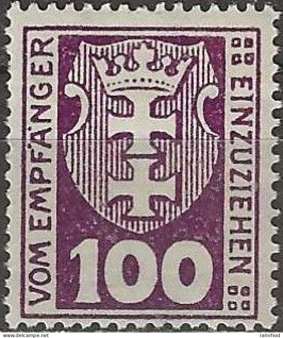 DANZIG 1921 Postage Due - 100pf. - Purple MH - Segnatasse