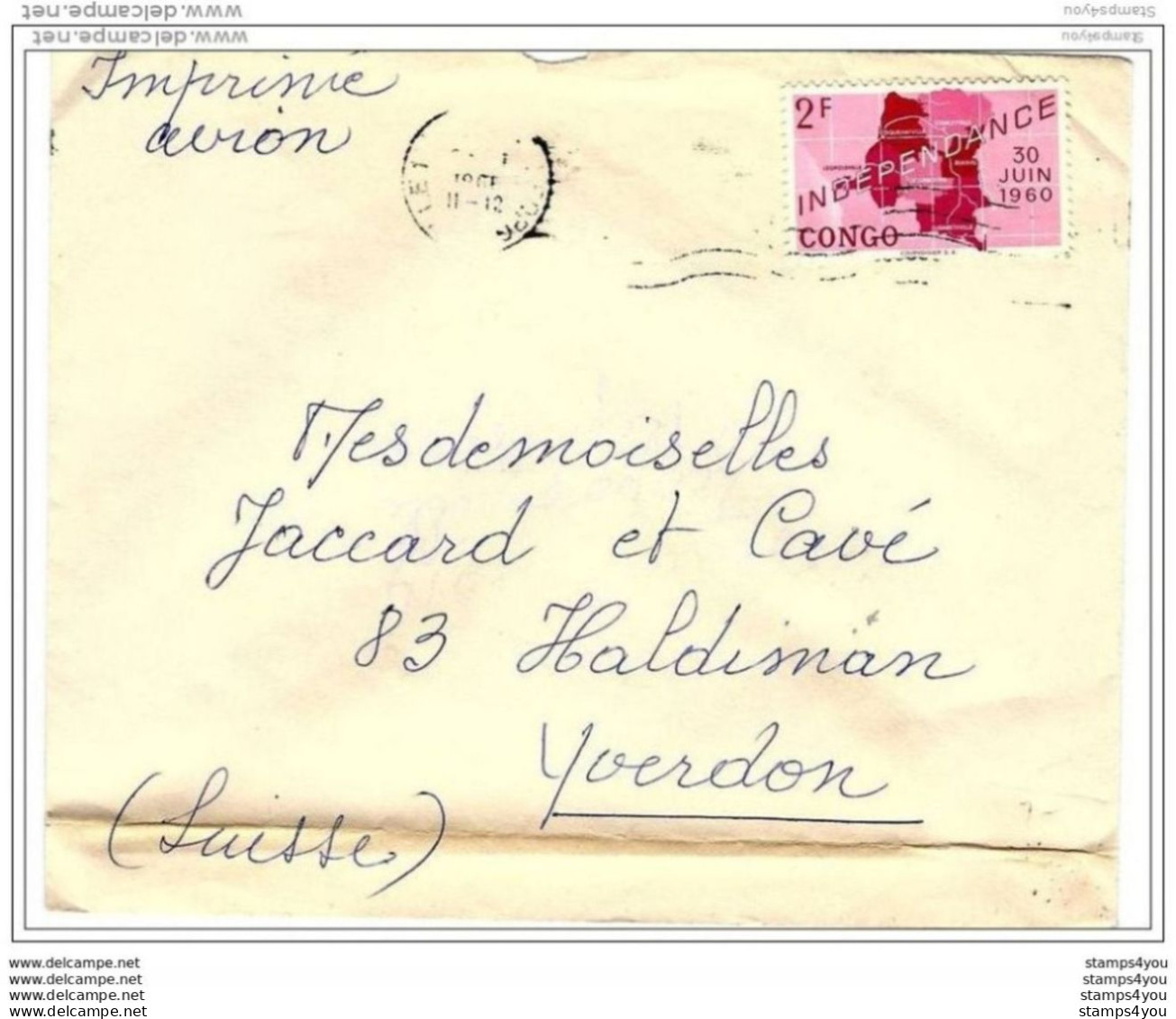 130 - 52 - Enveloppe Envoyée Du Congo En Suisse 1961 - Attention Pli Horizontal En Bas De La Lettre - Other & Unclassified