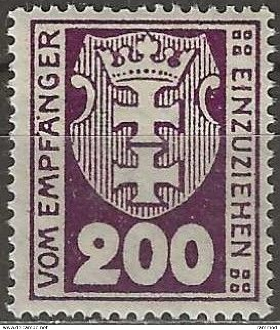 DANZIG 1921 Postage Due - 200pf. - Purple MH - Portomarken