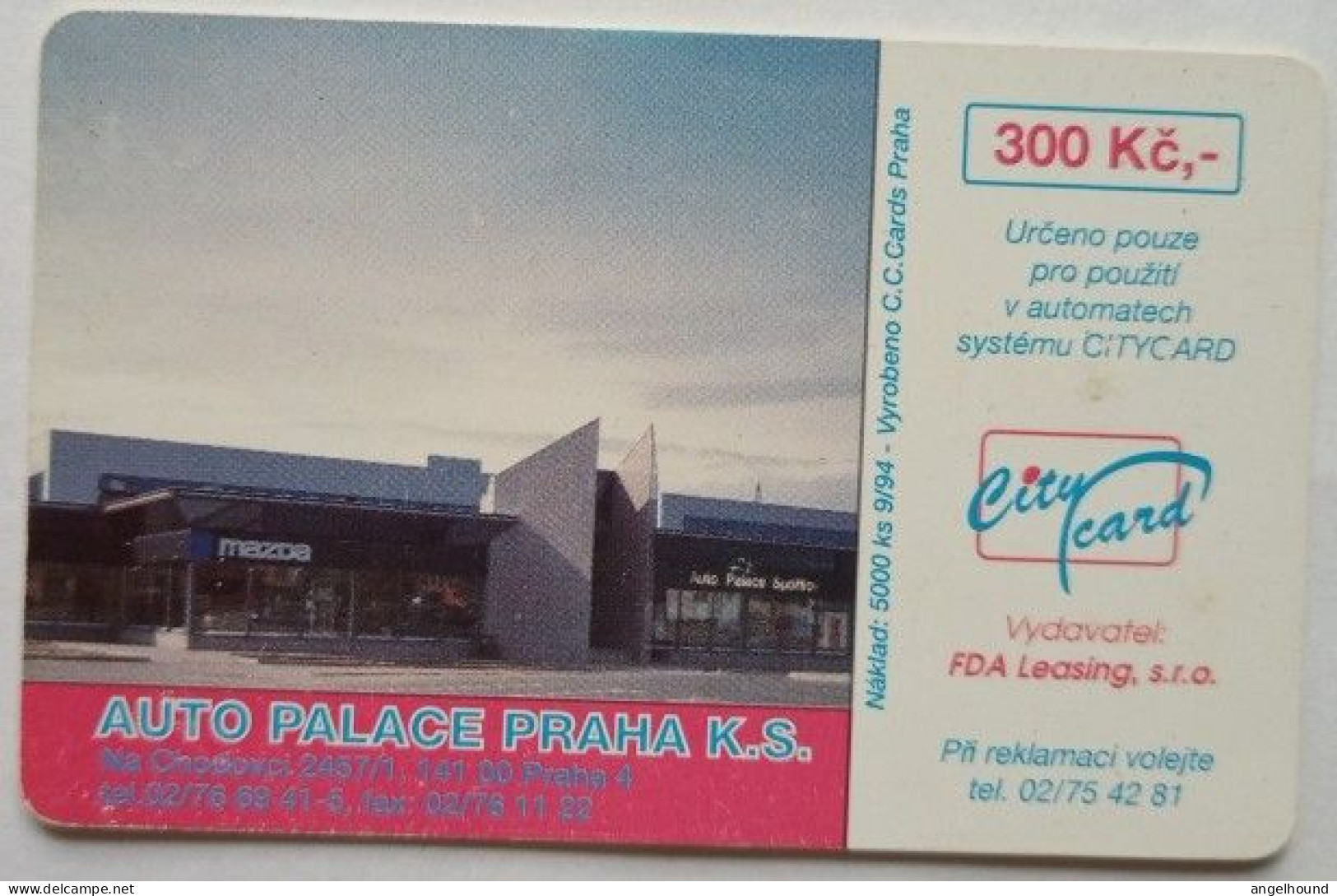 Czech Republic 300 KC City Card -  Mazda  ( Auto Palace Praha ) - Tschechische Rep.