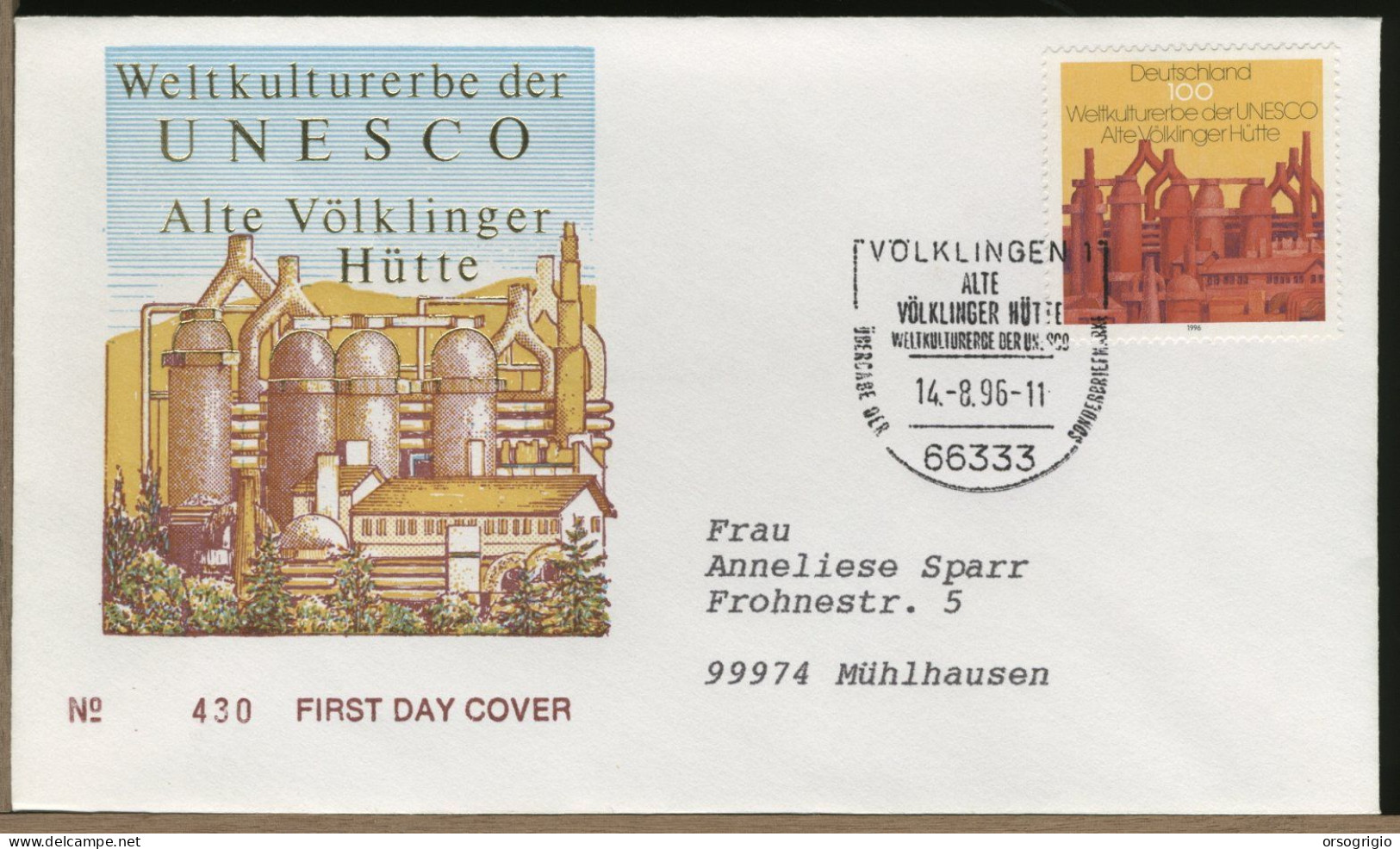 GERMANY - DEUTSCHE - FDC 1996  UNESCO - 1991-2000