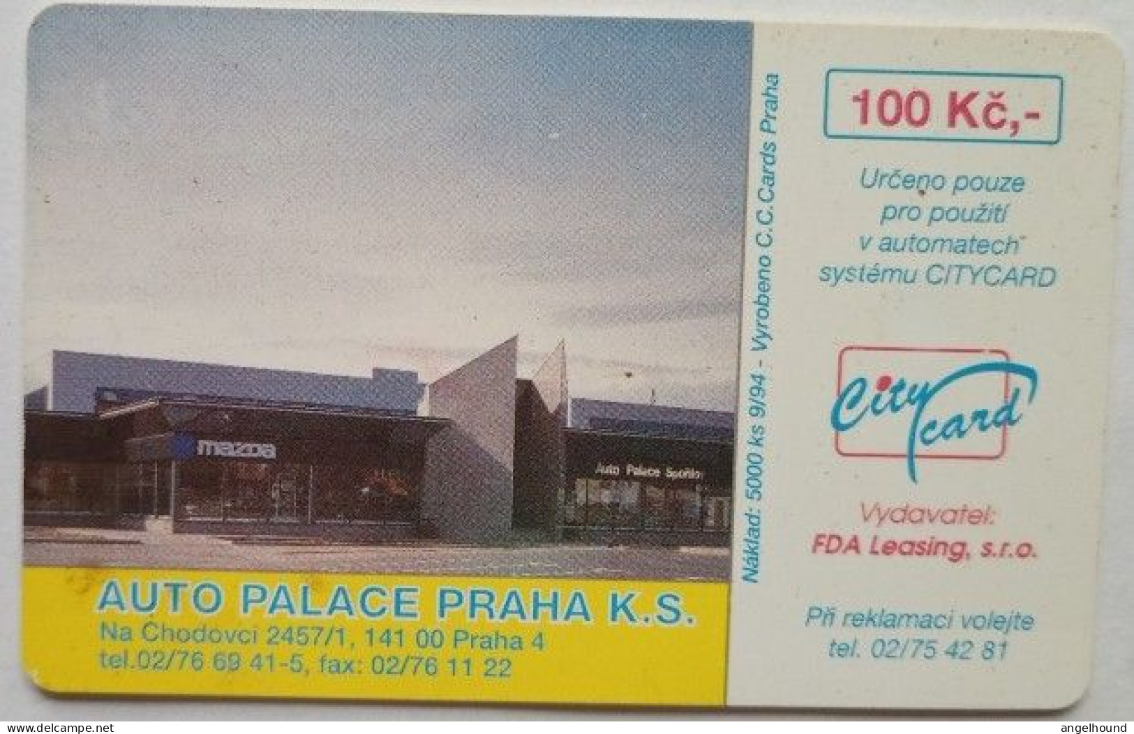 Czech Republic 100 KC City Card - Mazda ( Auto Palace Praha ) - Repubblica Ceca