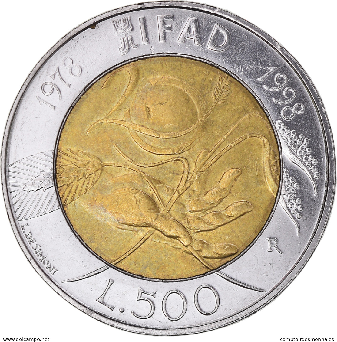 Monnaie, Italie, 500 Lire, 1998, F.A.O. - IFAD, TTB+, Bimétallique, KM:193 - 500 Liras