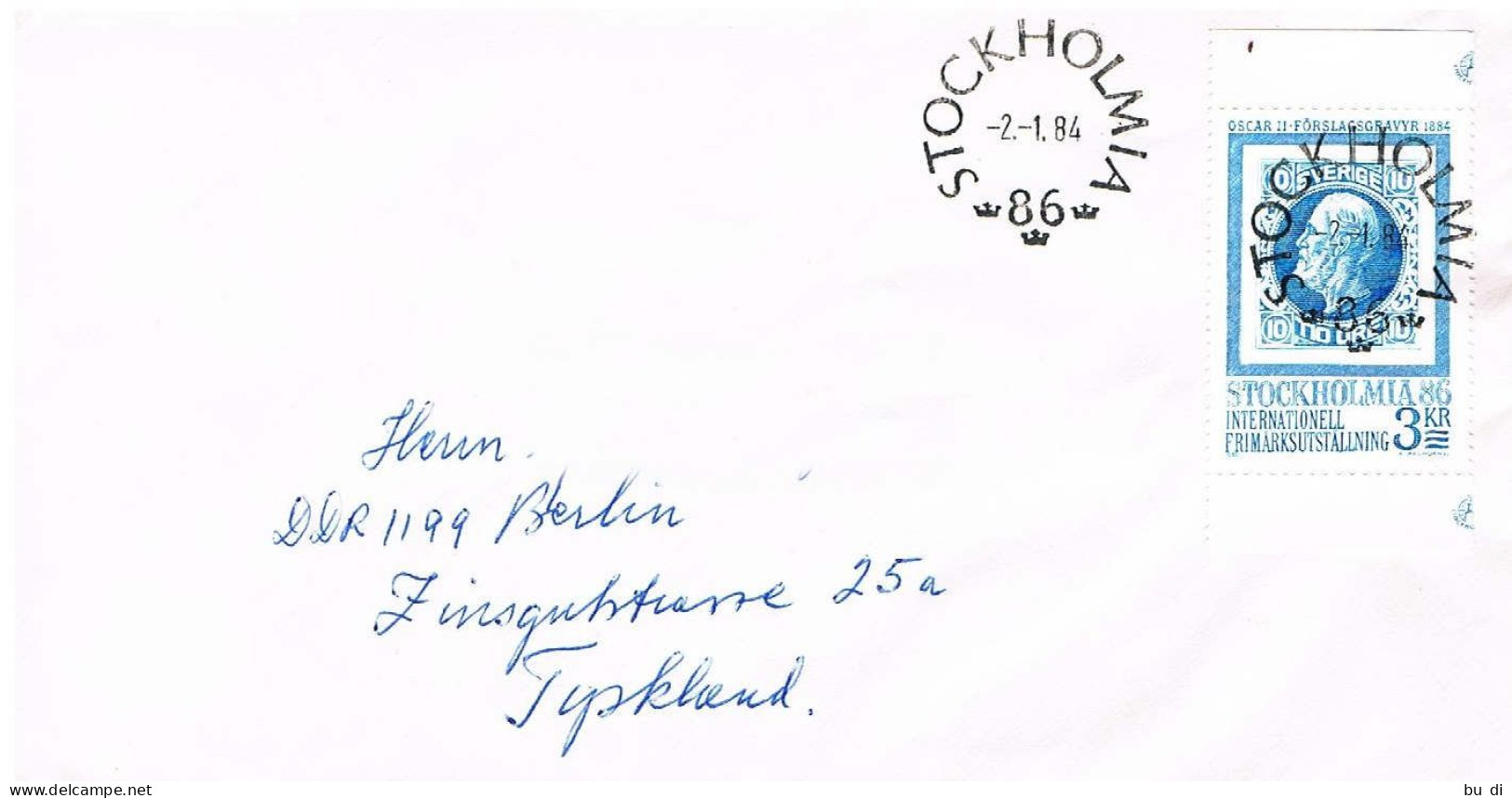 Schweden Brief Mit Sonderstempel Stockholmia 1984 - Rückseite: Eintrittskarte - Lettres & Documents