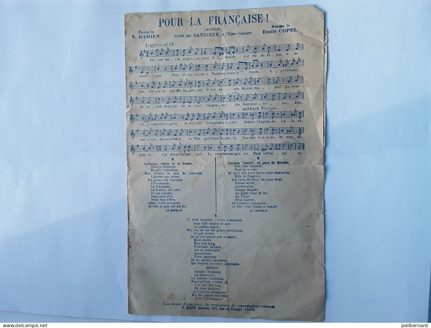 PARTITION CHANSON POUR LA FRANÇAISE - Song Books