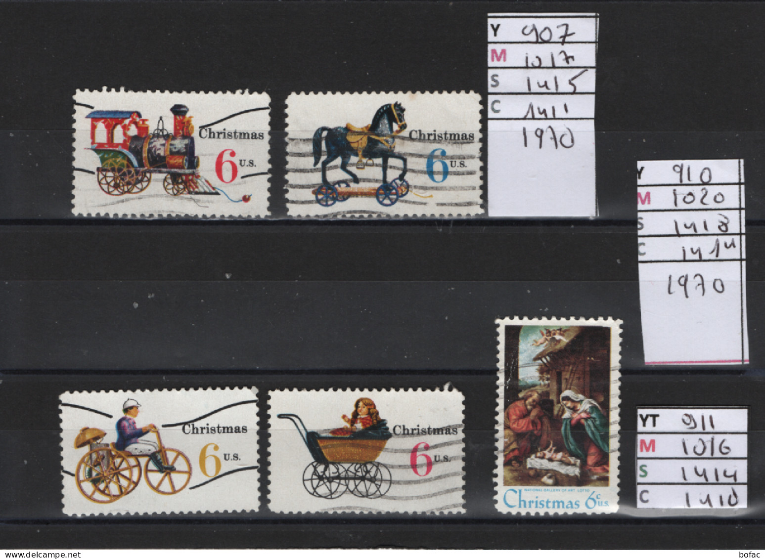 PRIX FIXE Obl  907 910 911 YT 1017 1020 1016 MIC 1415 1418 1414 SCOT 1411 1414 1410 GIB Noël 1970  Etats Unis 58A/13 - Used Stamps