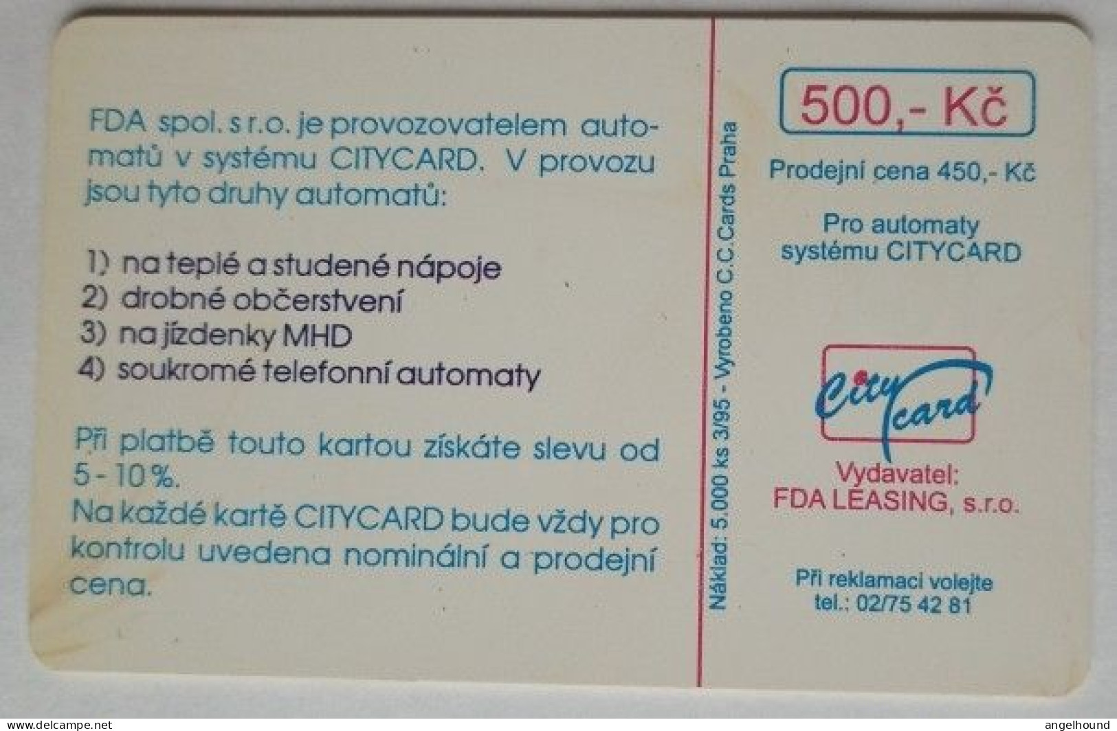 Czech Republic KC 500 City Card FDA - Coca Cola - Repubblica Ceca