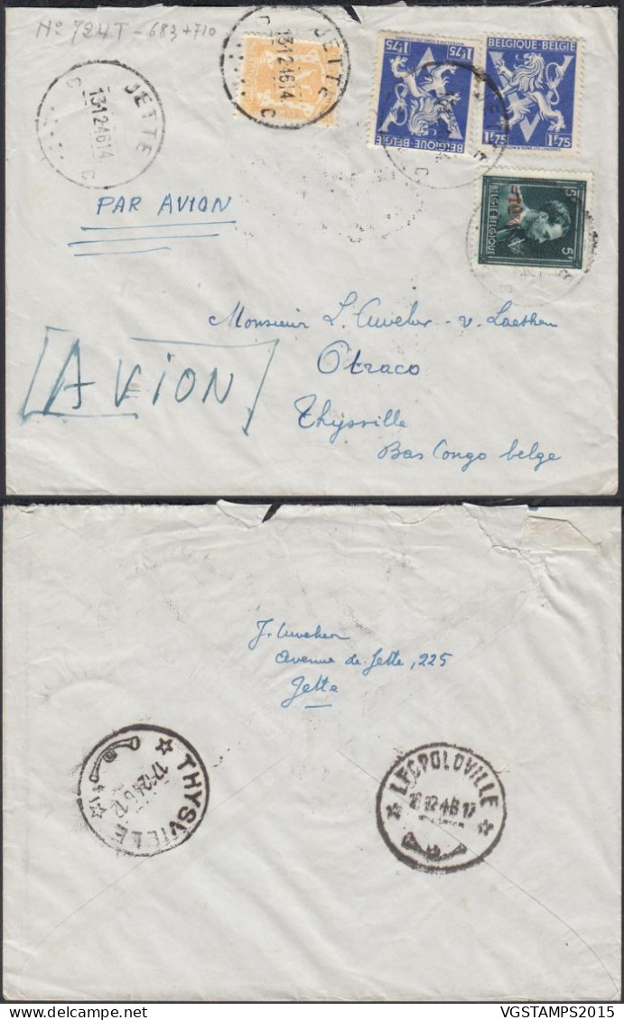 Belgique 1946 - Lettre Par Avion De Jette -Belgique Vers Thysville-Bas Congo Belge. Émission: -10%.  (EB) AR-01877 - Gebruikt