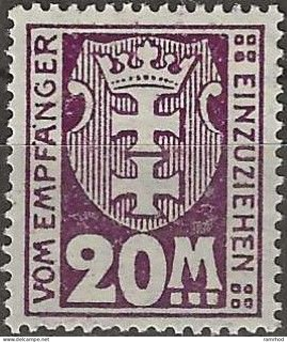 DANZIG 1921 Postage Due - 20m. - Purple MH - Strafport