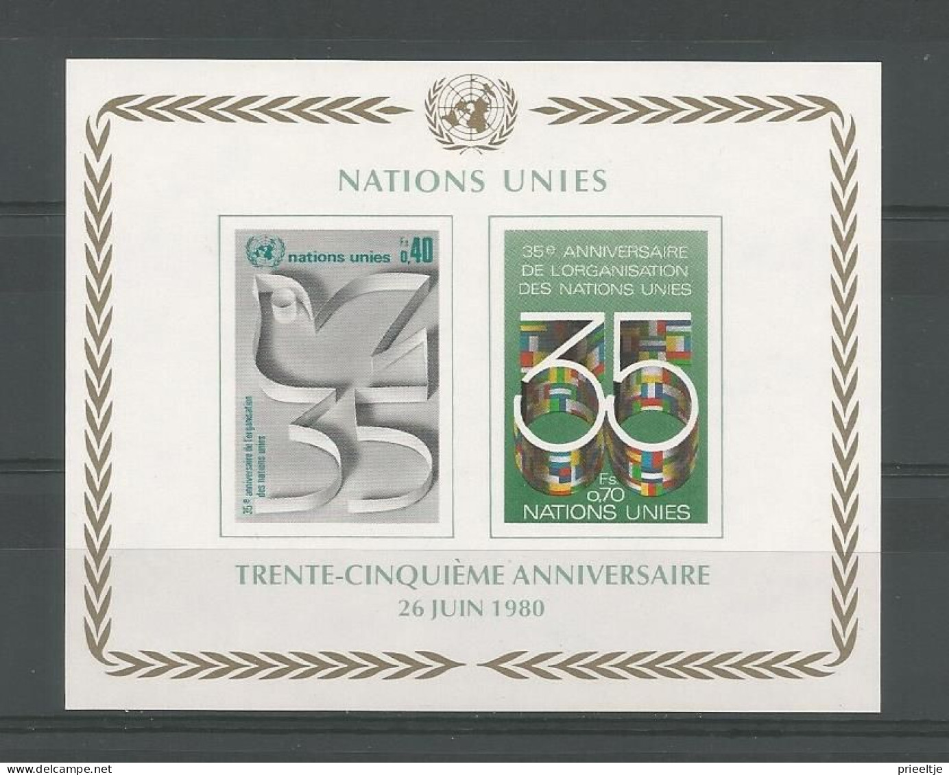 United Nations G. 1980 35th Anniv. Of U.N. S/S  Y.T. BF 2 ** - Blokken & Velletjes