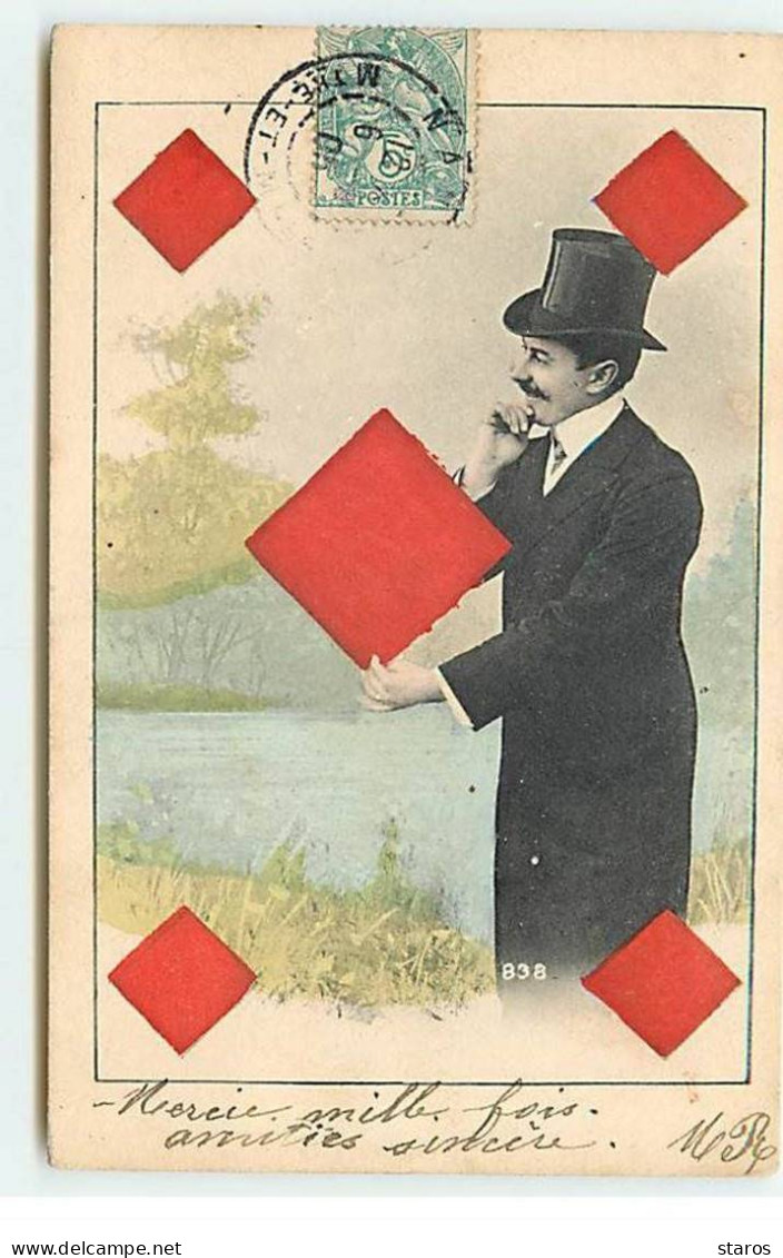 Carte à Jouer - Homme Tenant Un Carreau, Carte 5 De Carreau - Playing Cards