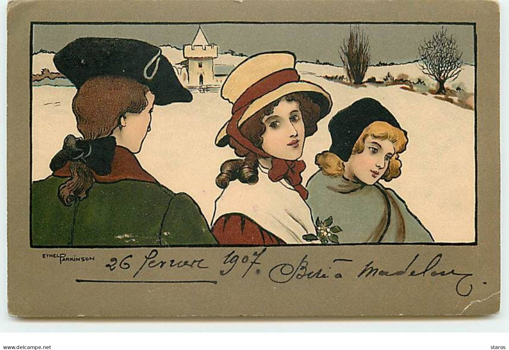 Illustrateur - MM Vienne N°191 - Ethel Parkinson - Homme Et Deux Jeune Femmes Se Promenant Dans La Neige - Parkinson, Ethel