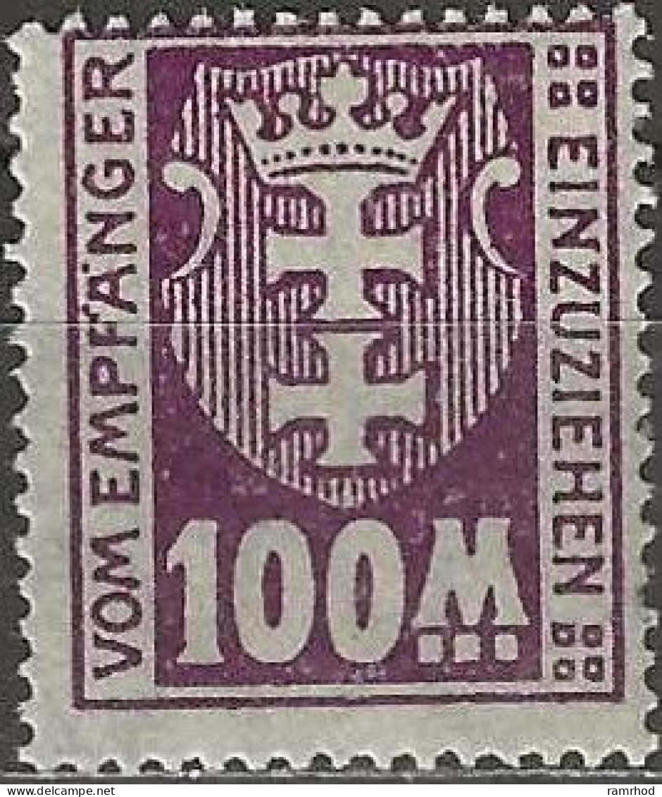 DANZIG 1921 Postage Due - 100m. - Purple MH - Strafport