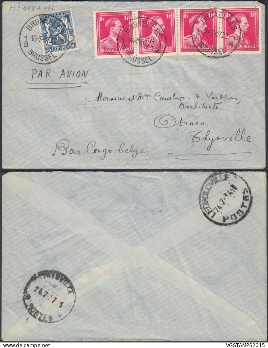 Congo Belge 1937- Lettre Par Avion De Bruxelles -Belgique Vers Thysville-Bas Congo Belge.  (EB) AR-01881 - Used Stamps