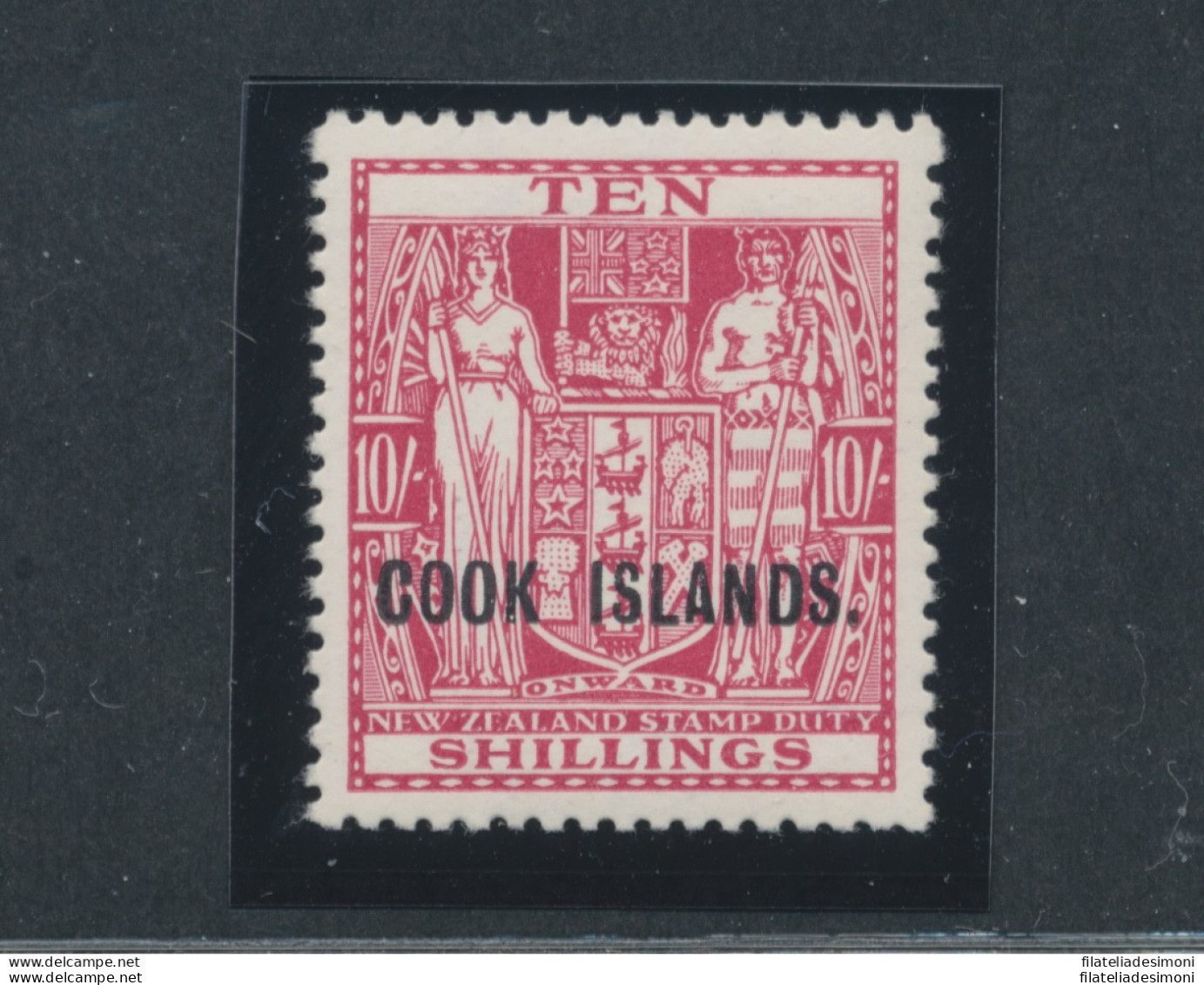 1936-44 COOK ISLANDS, Stanley Gibbons N. 120 - 10 Scellini Carminio Lake - Francobollo Di New Zealand Soprastampato Cook - Other & Unclassified