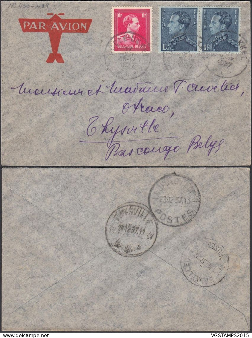 Congo Belge 1937- Lettre Par Avion D'Uccle -Belgique Vers Thysville-Bas Congo Belge. "Poortman".  (EB) AR-01884 - Used Stamps