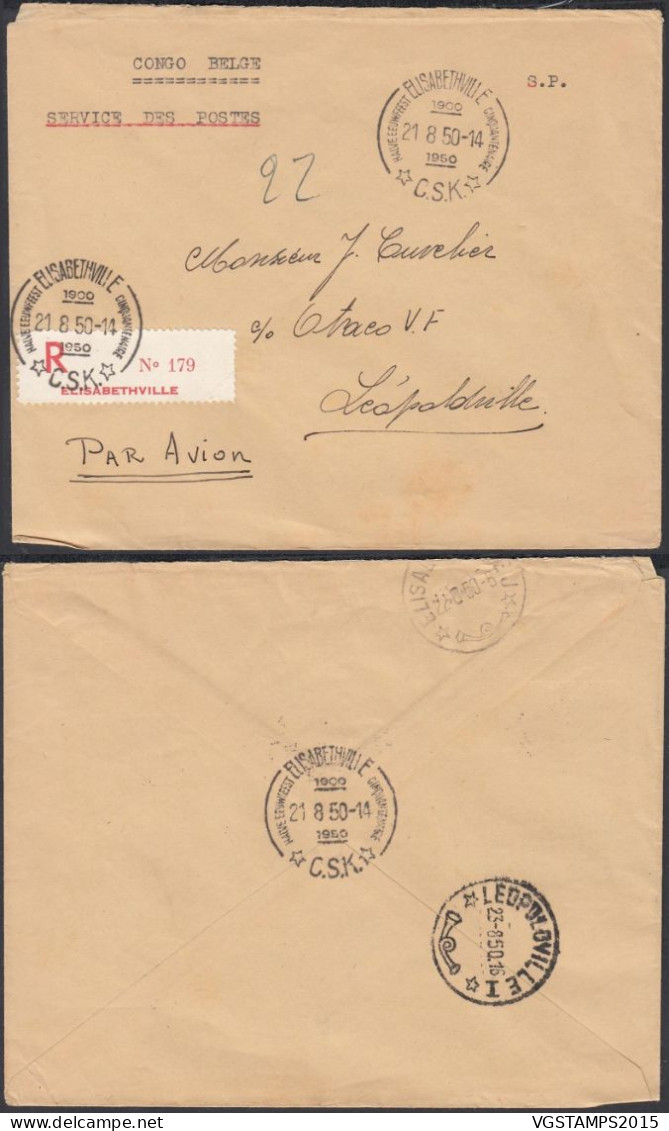 Congo Belge 1950- Lettre Recommandée Par Avion. Courrier Interne. D' Elisabethville Vers Léopoldville...(EB) AR-01885 - Used Stamps