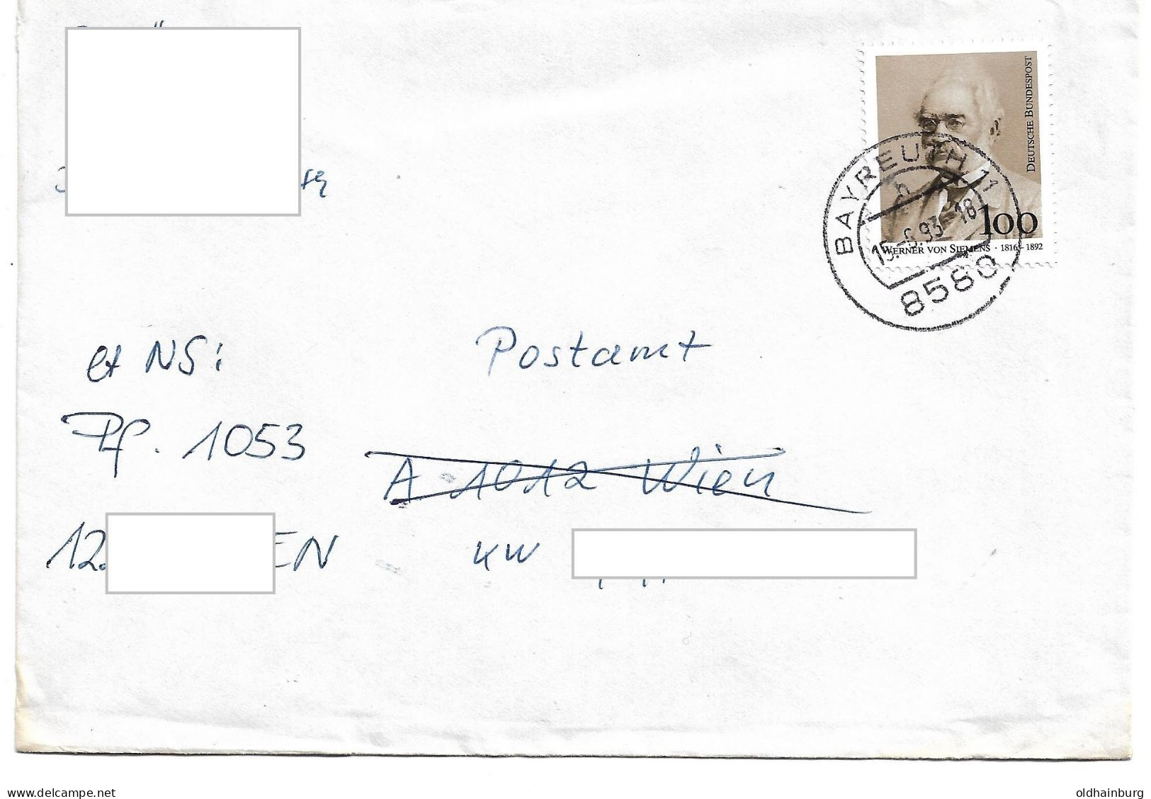 0061w: Werner Von Siemens Auf BRD- Bedarfsbrief 1993 Nach Österreich - Other & Unclassified