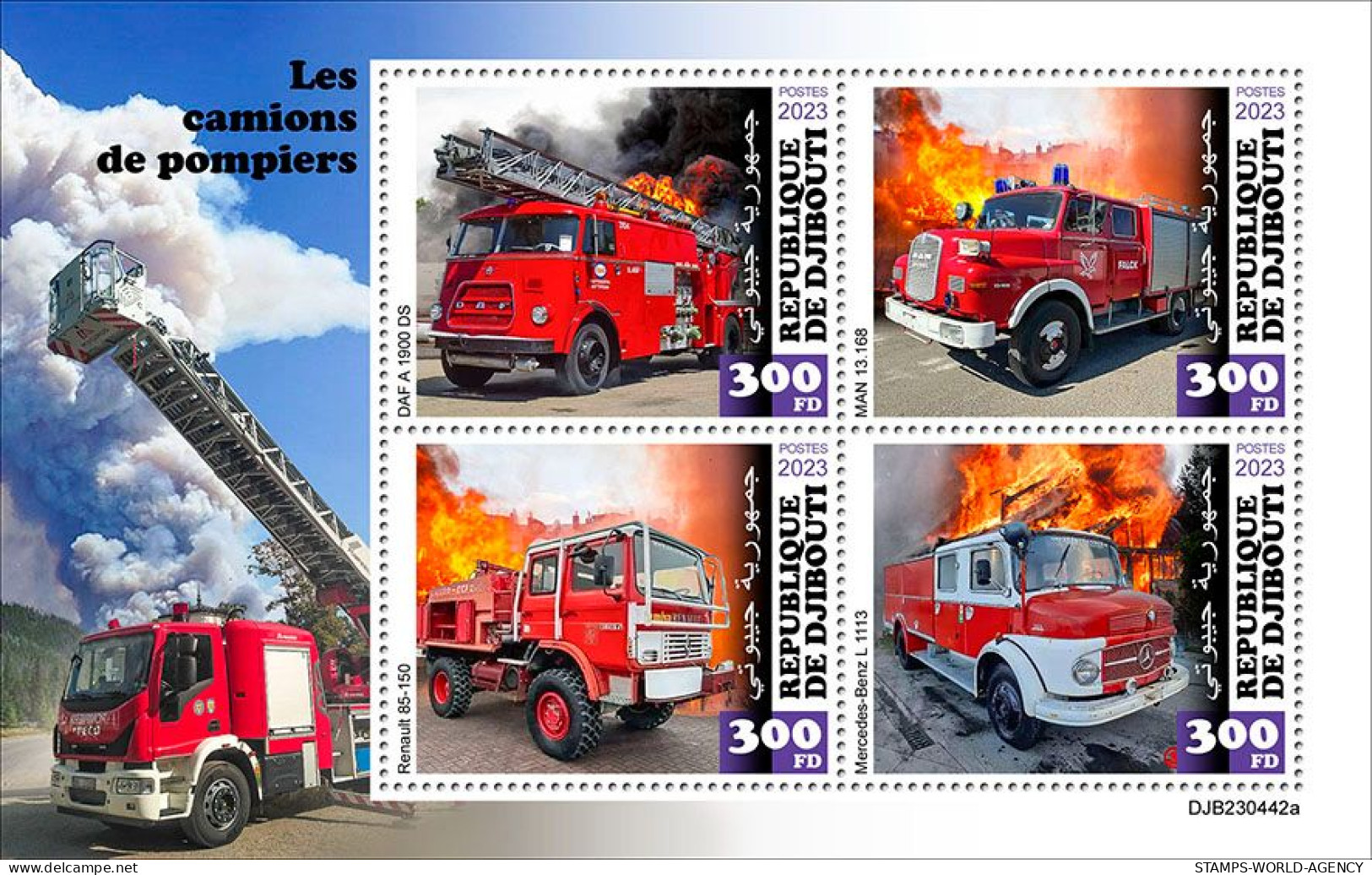 2024-02 - DJIBOUTI- FIRE ENGINES             4V  MNH** - Camiones