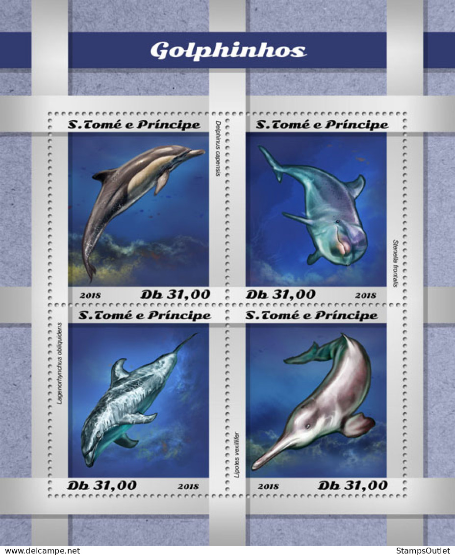 SÃO TOMÉ AND PRÍNCIPE  2018 MNH  Dolphins  Michel Code: 8015-8018. Yvert&Tellier Code: 6382-6385 - Sao Tome Et Principe