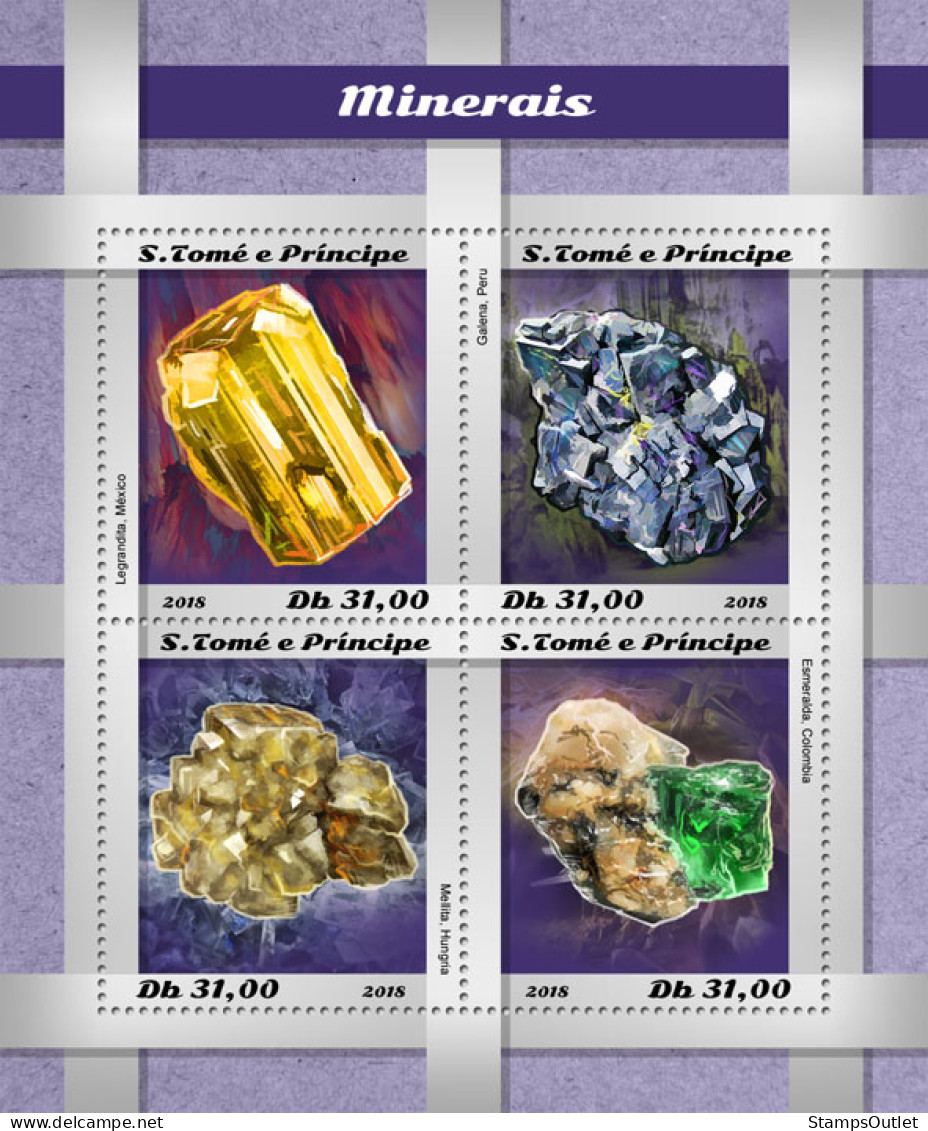 SÃO TOMÉ AND PRÍNCIPE  2018 MNH  Minerals  Michel Code: 7995-7998. Yvert&Tellier Code: 6386-6389 - Sao Tome Et Principe