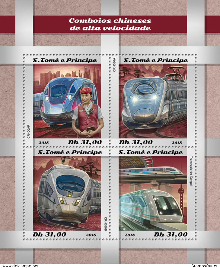 SÃO TOMÉ AND PRÍNCIPE  2018 MNH  Chinese Speed Trains  Michel Code: 8050-8053. Yvert&Tellier Code: 6390-6393 - Sao Tome Et Principe