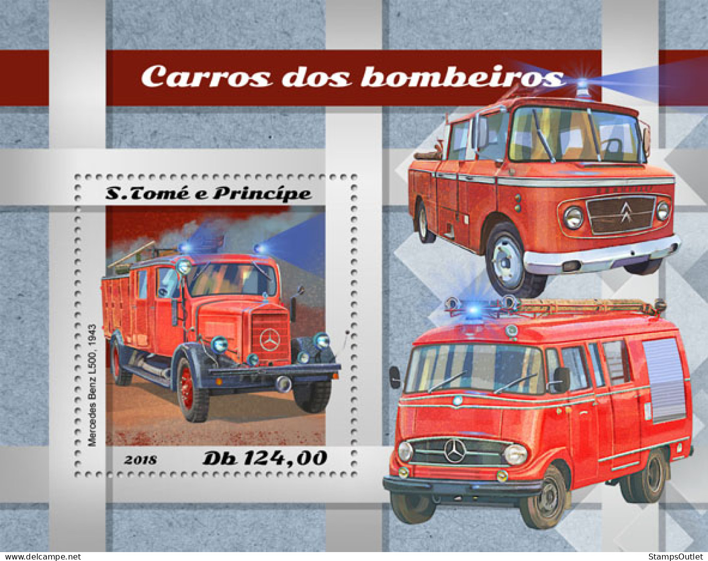 SÃO TOMÉ AND PRÍNCIPE  2018 MNH  Fire Engines  Michel Code:  8034 / Bl.1455. Yvert&Tellier Code: 1199 - Sao Tome Et Principe