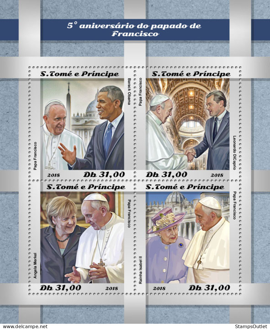 SÃO TOMÉ AND PRÍNCIPE  2018 MNH  Pope Francis  Michel Code: 8075-8078. Yvert&Tellier Code: 6398-6401 - Sao Tome Et Principe