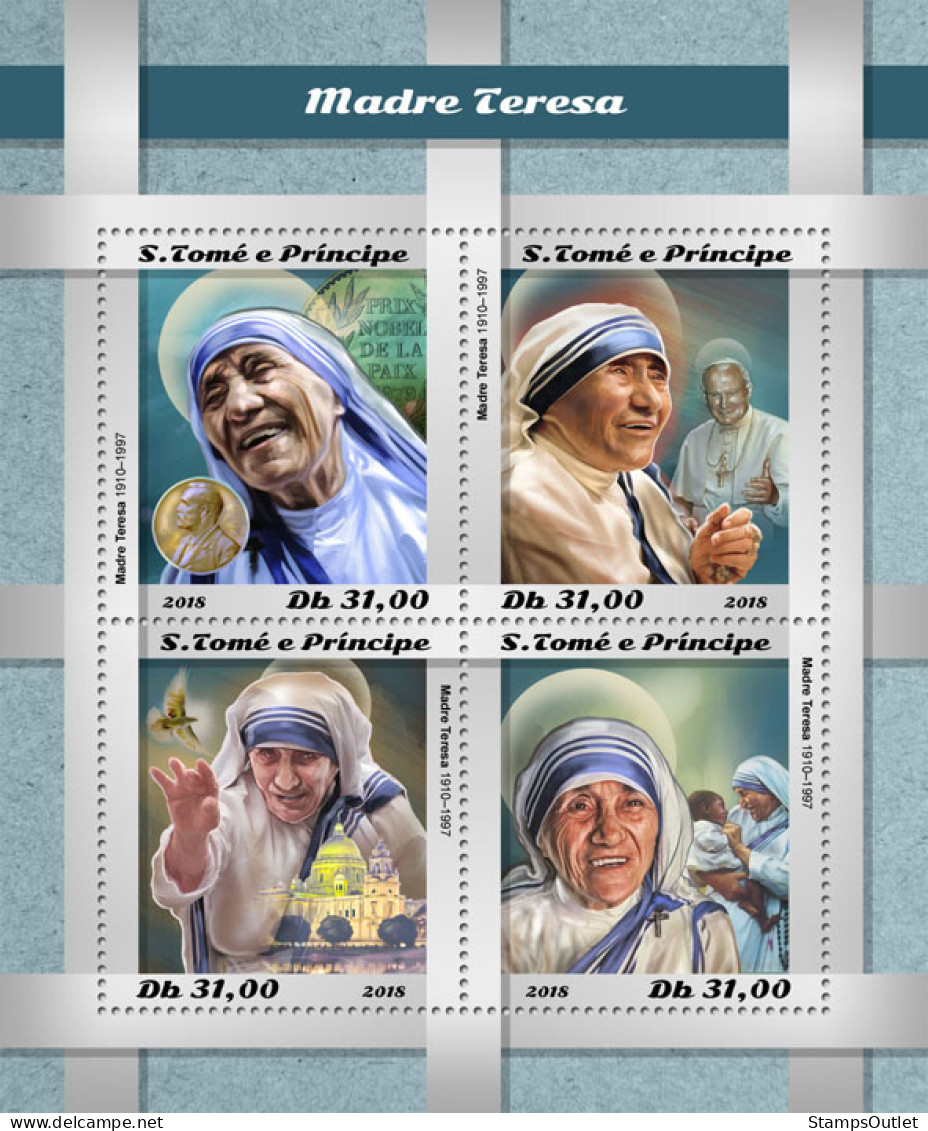 SÃO TOMÉ AND PRÍNCIPE  2018 MNH  Mother Teresa  Michel Code: 8070-8073. Yvert&Tellier Code: 6402-6405 - Sao Tome Et Principe