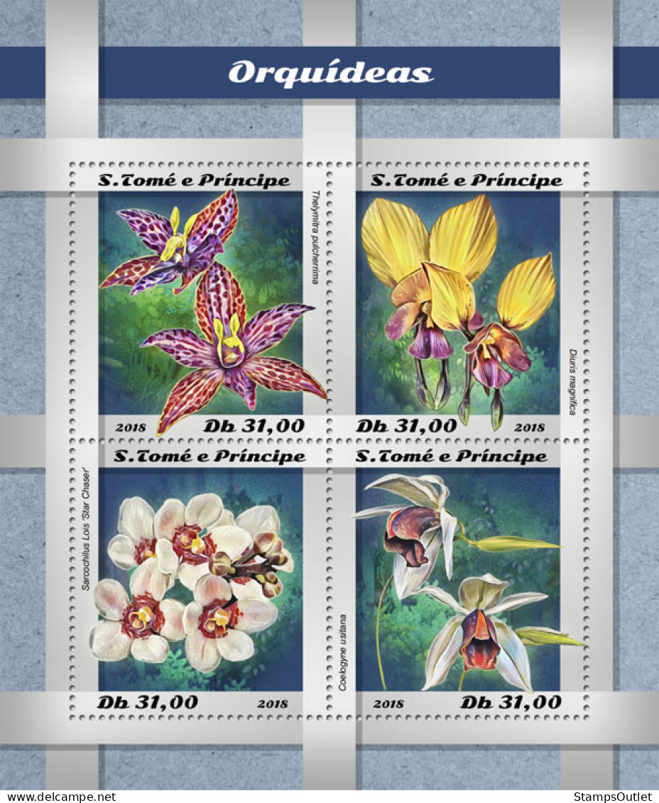 SÃO TOMÉ AND PRÍNCIPE  2018 MNH  Orchids  Michel Code: 8000-8003. Yvert&Tellier Code: 6422-6425 - Sao Tome Et Principe