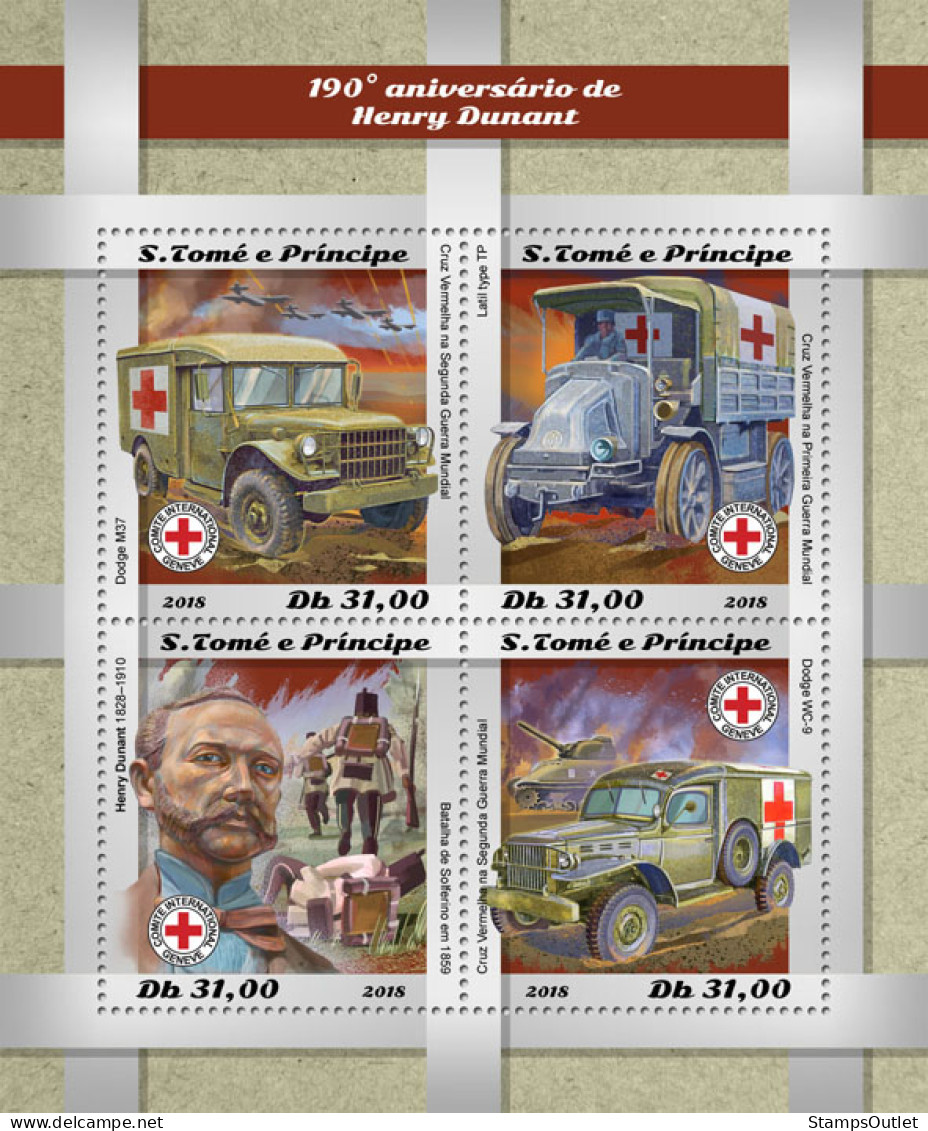 SÃO TOMÉ AND PRÍNCIPE  2018 MNH  Henry Dunant  Michel Code: 8090-8093. Yvert&Tellier Code: 6426-6429 - Sao Tome Et Principe