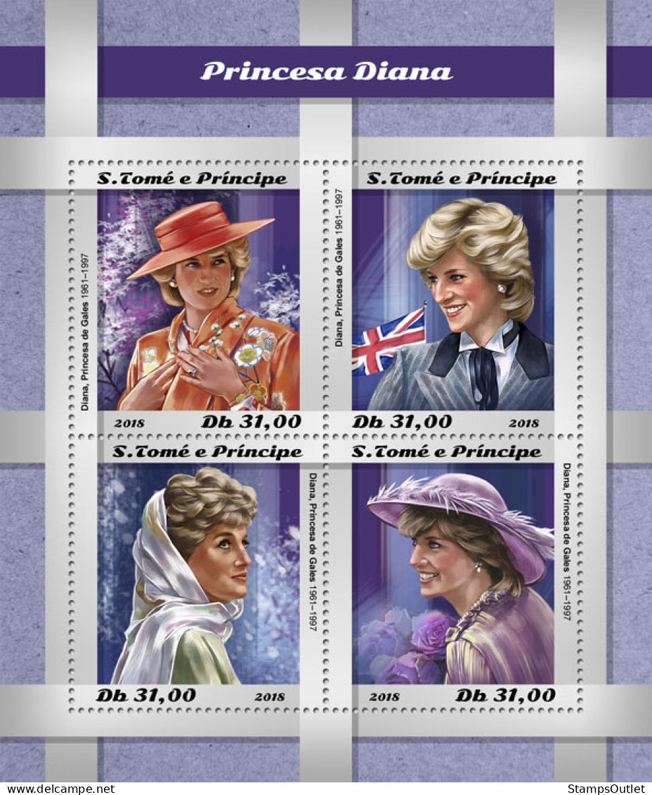 SÃO TOMÉ AND PRÍNCIPE  2018 MNH  Princess Diana  Michel Code: 8060-8063. Yvert&Tellier Code: 6430-6433 - Sao Tome Et Principe