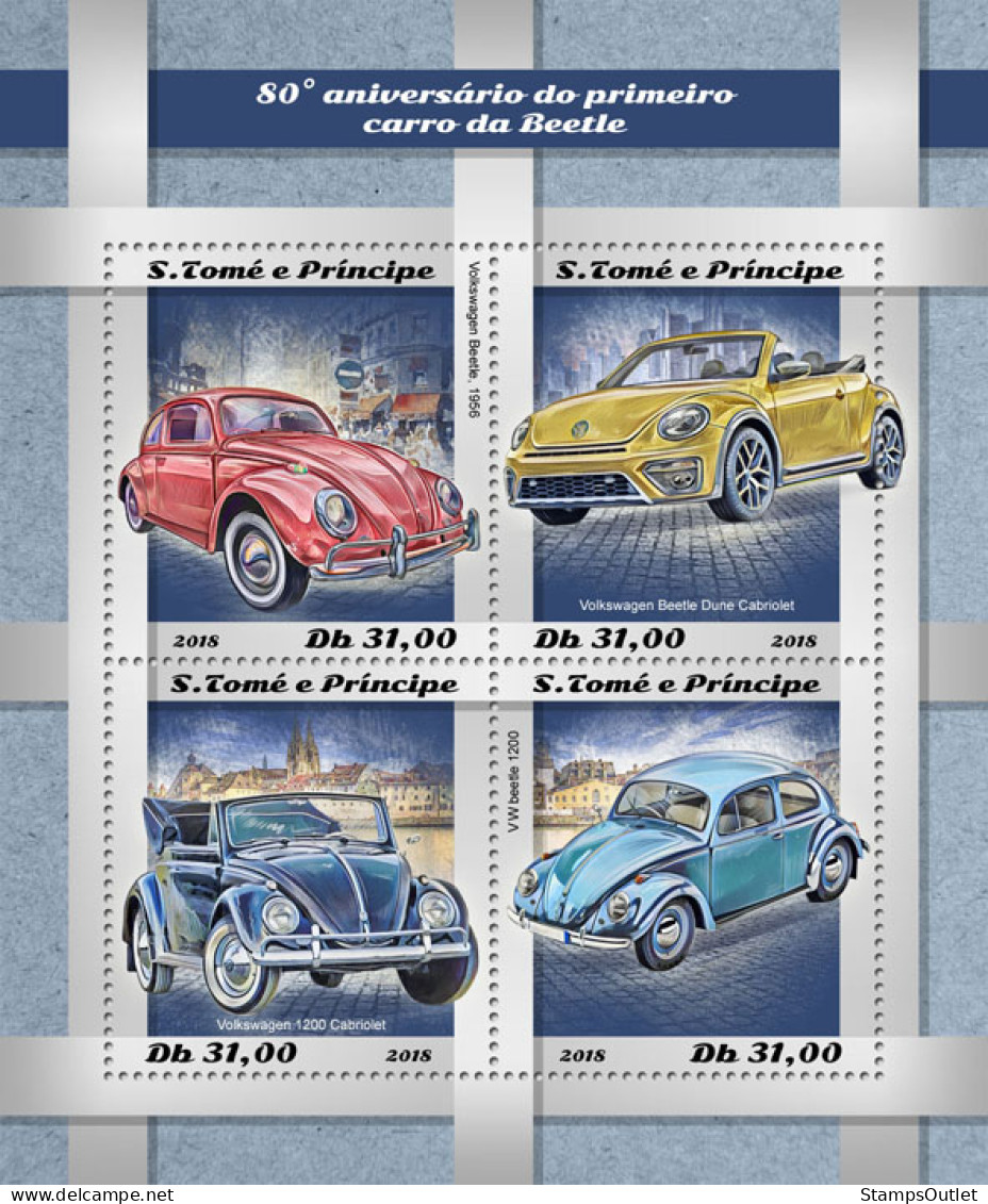 SÃO TOMÉ AND PRÍNCIPE  2018 MNH  First Beetle Car  Michel Code: 8035-8038. Yvert&Tellier Code: 6446-6449 - Sao Tome Et Principe